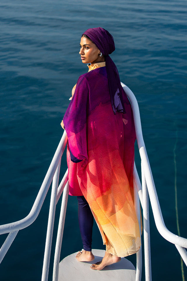Sunset Mauve Ombre Chiffon Swimwear Kimono