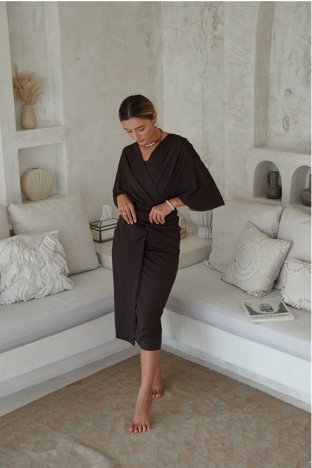 Ella swim set with Sofia 2.0 skirt - Dark Brown