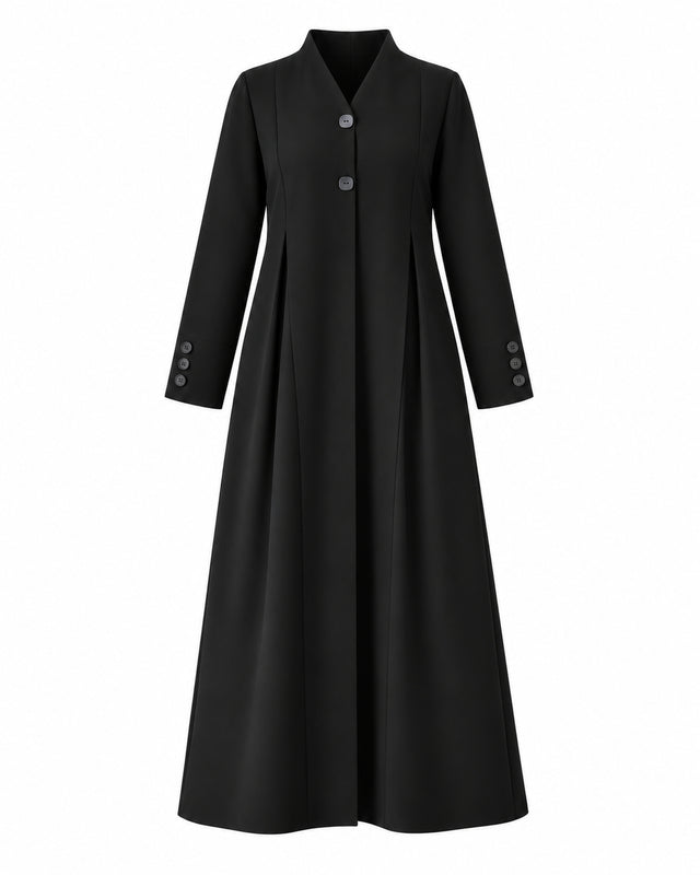 Black Pleated Button-Front Abaya