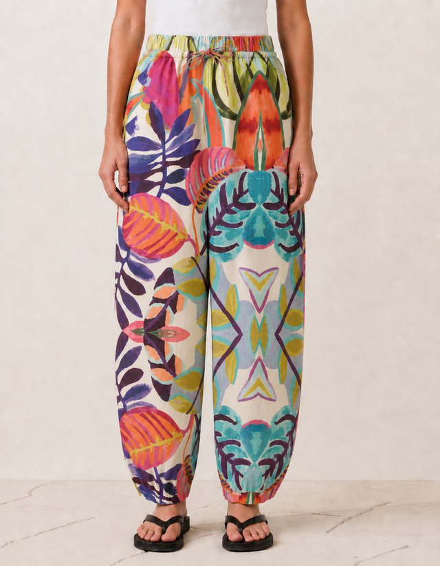 Floral Print Balloon Leg Linen Trousers