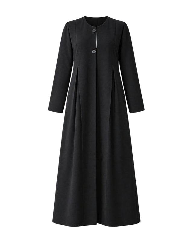 Black Pleated Button-Front Abaya