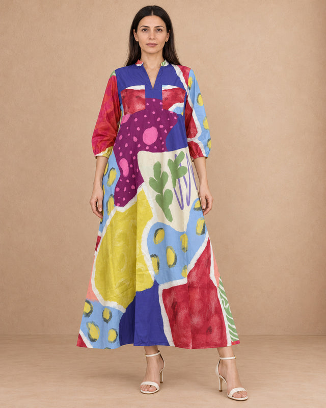 Dora Florentine Mosaic Print Kaftan-Style Cotton Dress