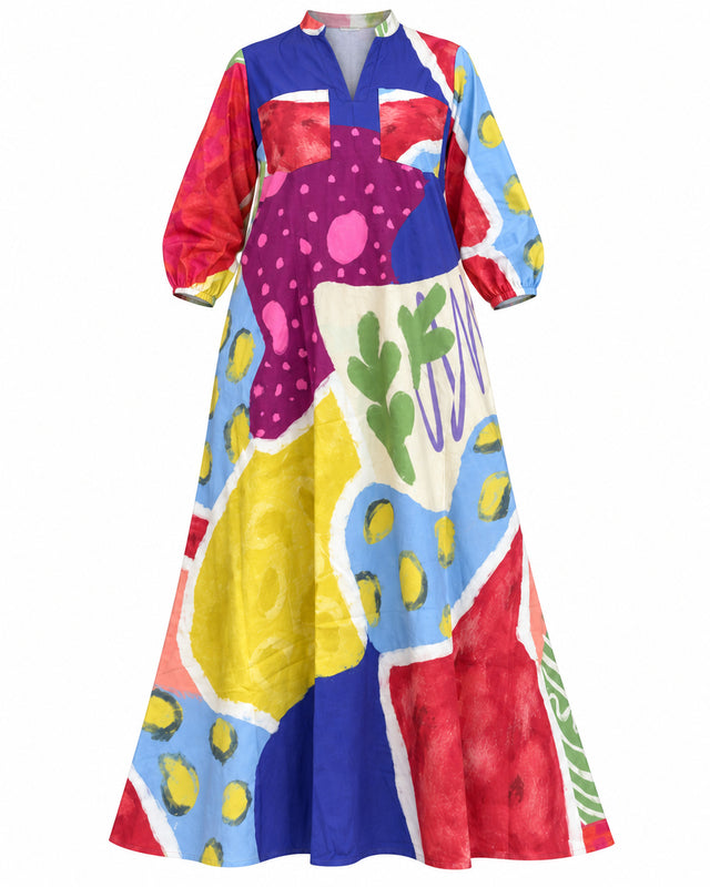 Dora Florentine Mosaic Print Kaftan-Style Cotton Dress