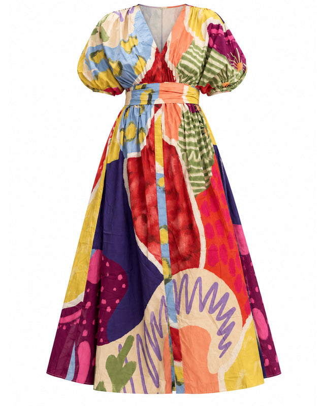 Juno Florentine Mosaic Print Belted Cotton Dress