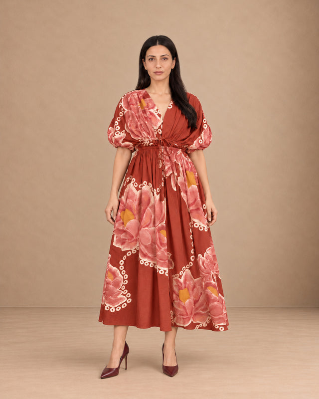 Nirvana Bubbly Spritz Print Puff Sleeve Cotton Dress