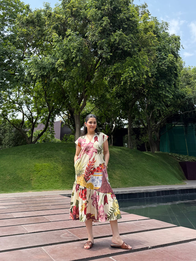 Raya Dress in Sol Garden print (Sandstone)