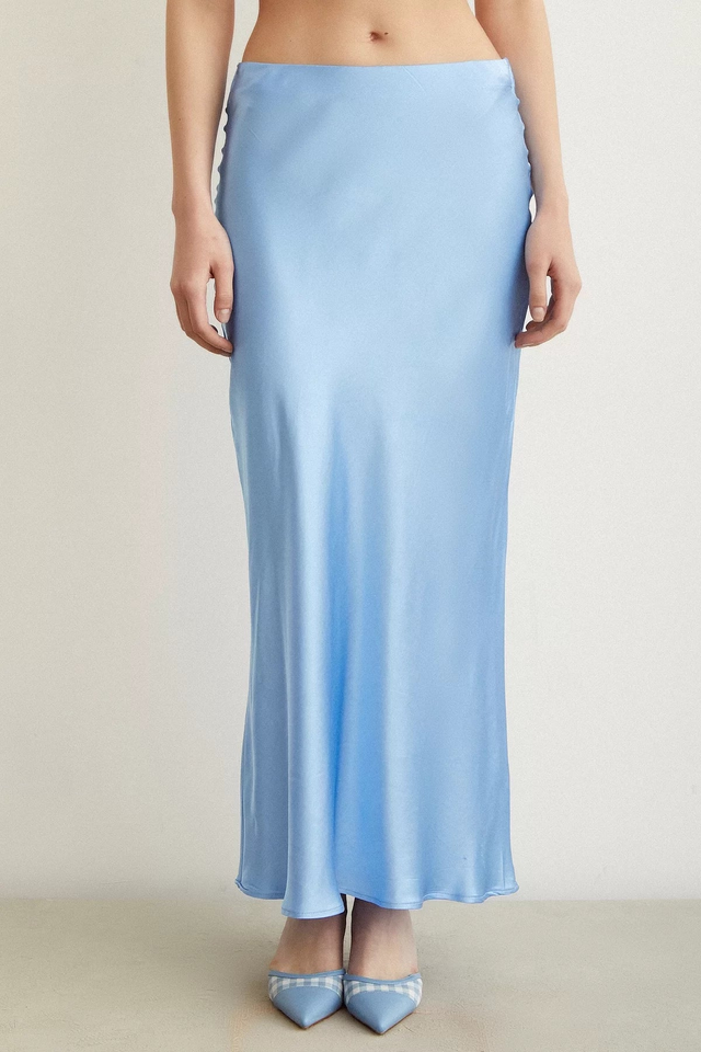 Satin Flared Skirt - Light Blue