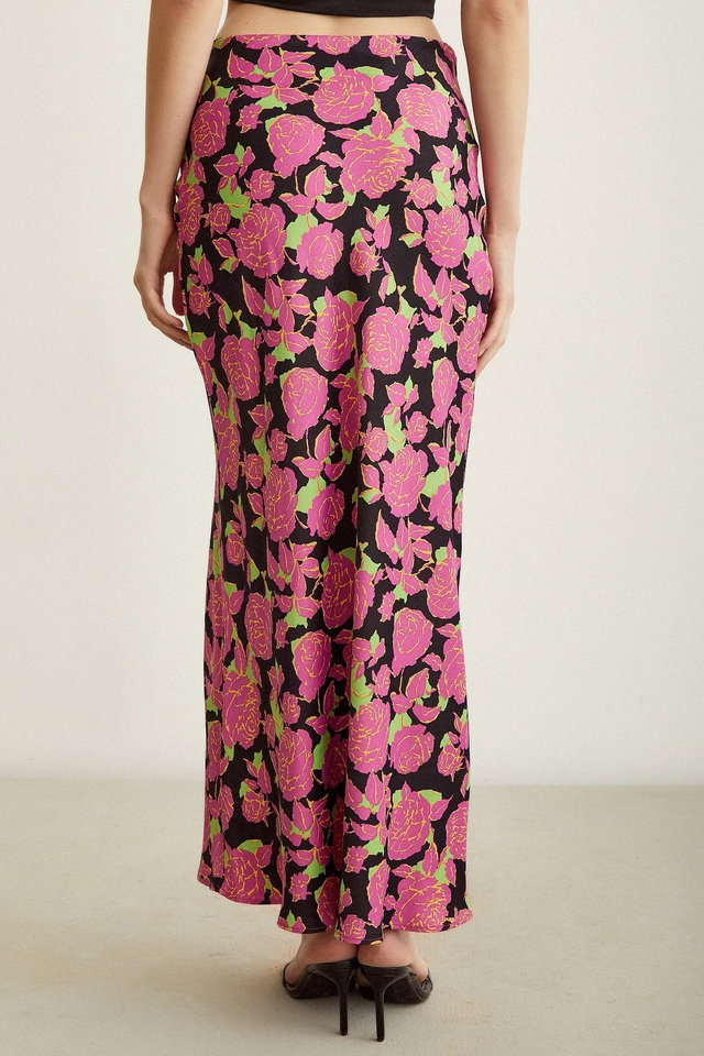 Satin Flared Skirt - Floral