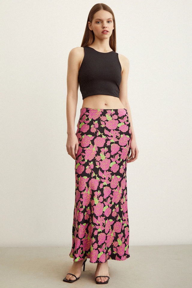 Satin Flared Skirt - Floral