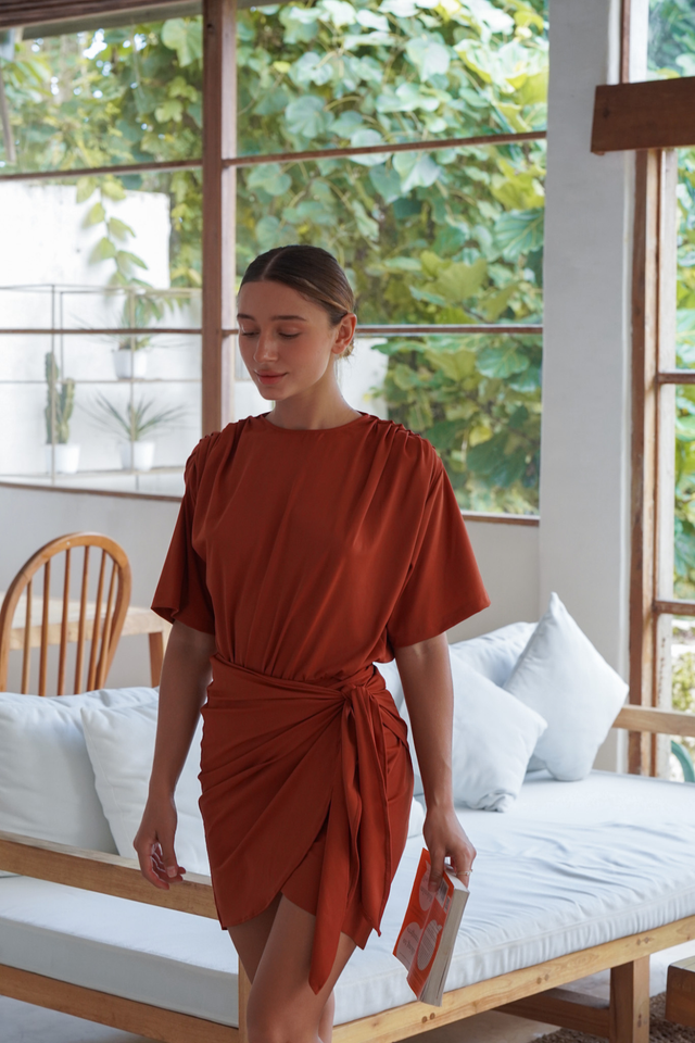 Mona Set with Tara Short Wrap Skirt - Clay