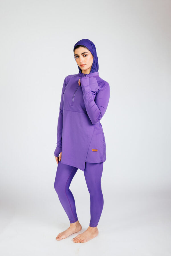 Mono Lilac Long-Sleeve Zip Neck Swim Top