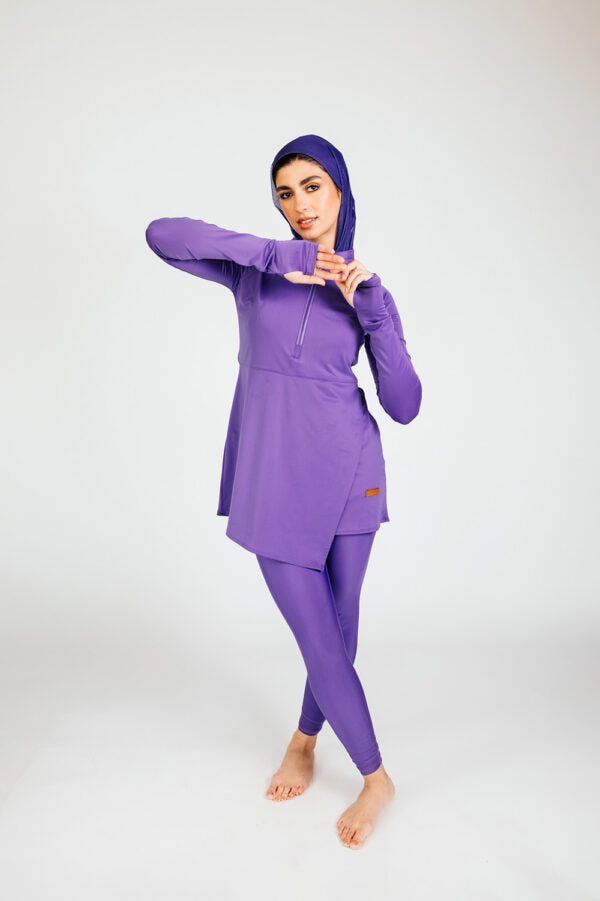 Mono Lilac Long-Sleeve Zip Neck Swim Top