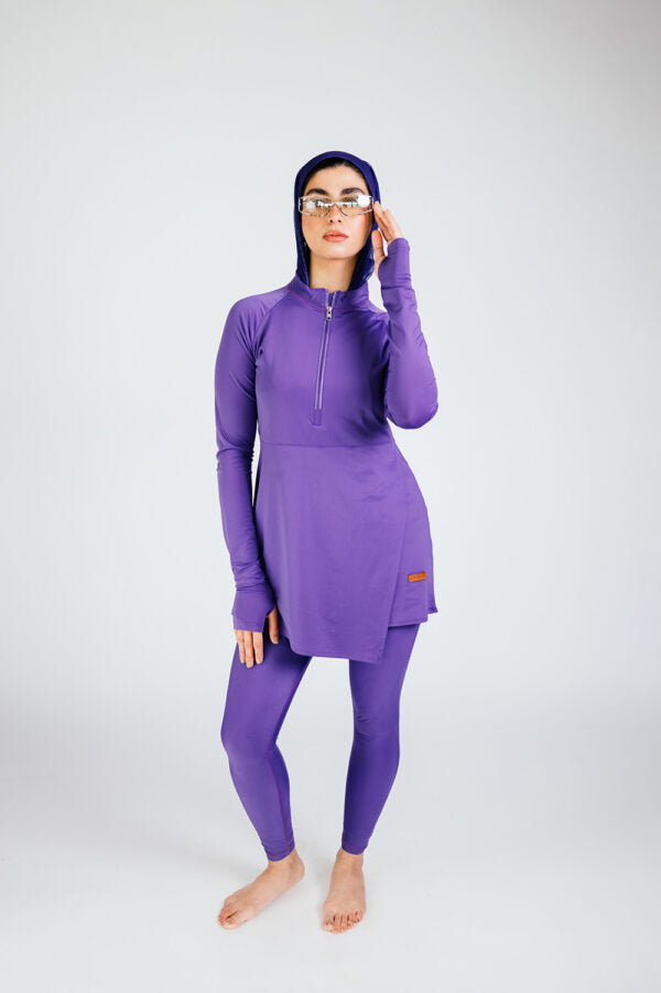 Mono Lilac Long-Sleeve Zip Neck Swim Top