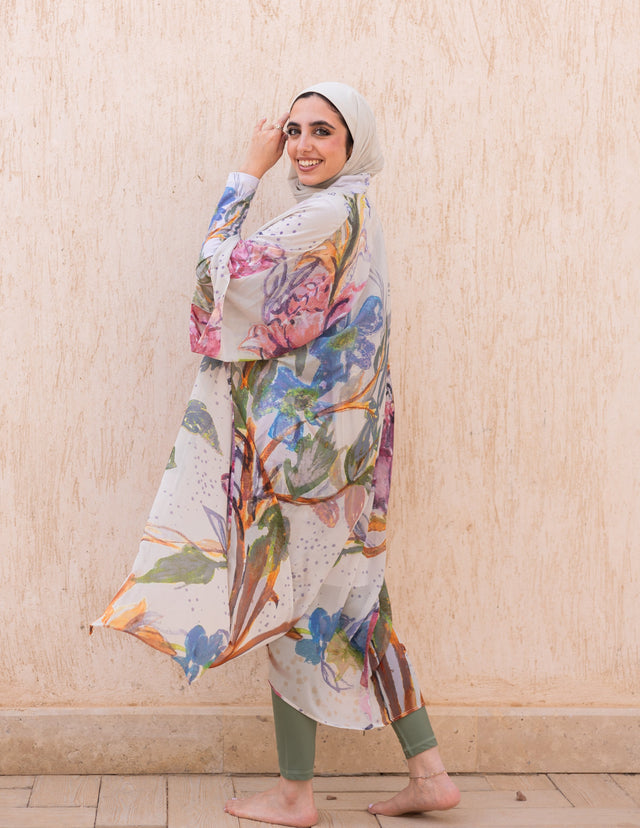 Ward Floral Watercolor Chiffon Swimwear Kimono