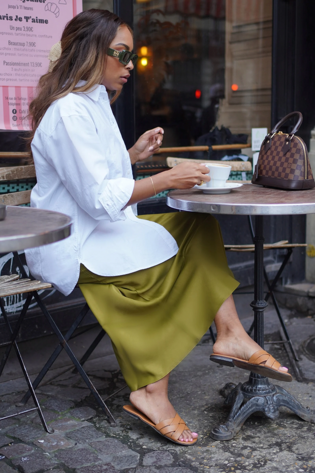 Satin Flared Skirt - Olive