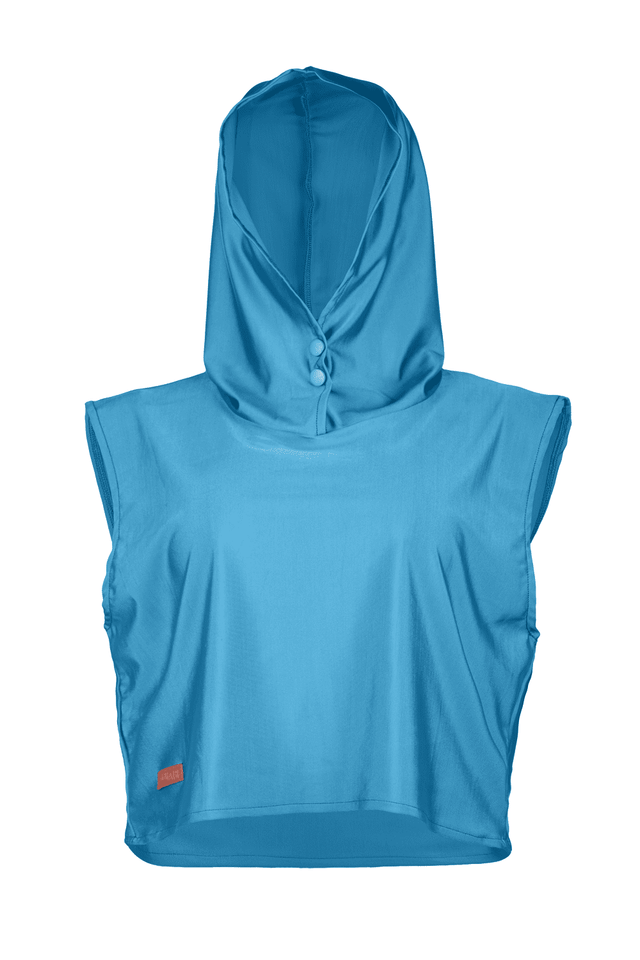 Swim Hood Aqua Cropped Sleeveless Hooded Swim Top