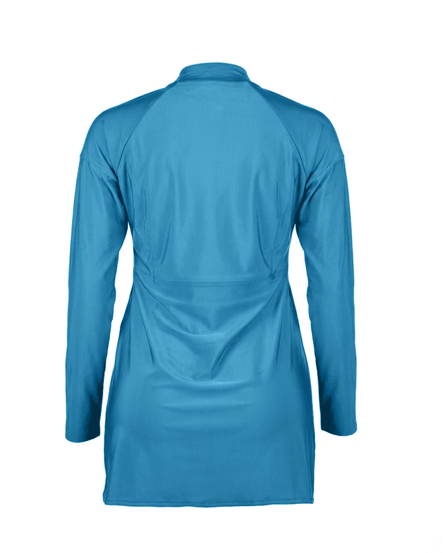 Mono Aqua Zip Neck Asymmetric Hem Swim Top