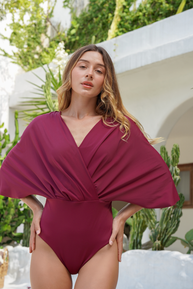 Ella swim set with real wrap skirt - Wine