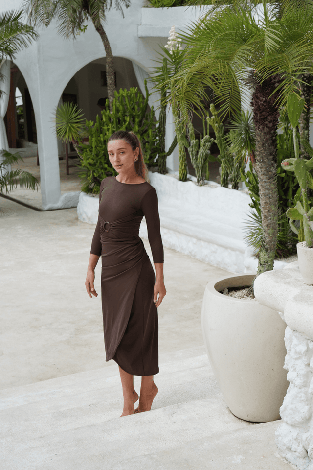 Adaya swim set with real wrap skirt - Dark Brown - Swim Set - Mizyana