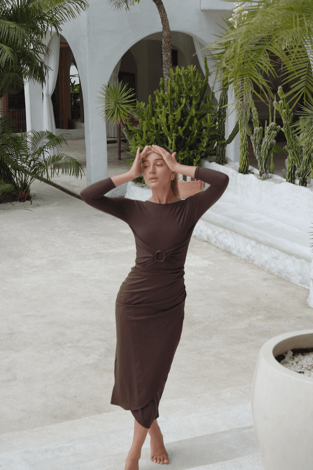 Adaya swim set with real wrap skirt - Dark Brown - Swim Set - Mizyana