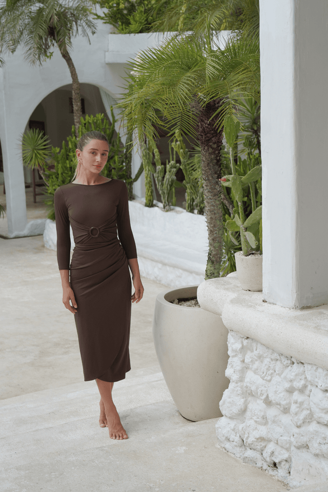 Adaya swim set with real wrap skirt - Dark Brown - Swim Set - Mizyana