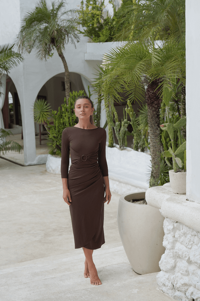 Adaya swim set with real wrap skirt - Dark Brown - Swim Set - Mizyana