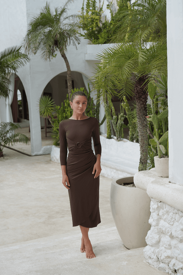 Adaya swim set with real wrap skirt - Dark Brown - Swim Set - Mizyana