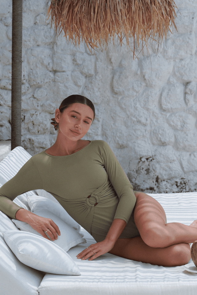 Adaya swim set with real wrap skirt - Olive - Swim Set - Mizyana