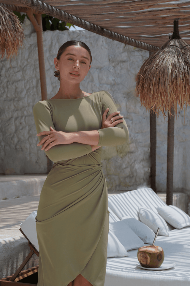 Adaya swim set with real wrap skirt - Olive - Swim Set - Mizyana
