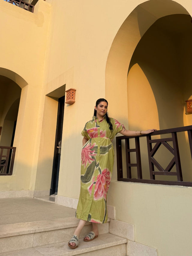 Alessia Dress in Tuscan Olive Print - Dress - Mizyana