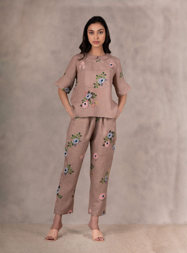 Almond Eden Print Linen Pants - Mizyana
