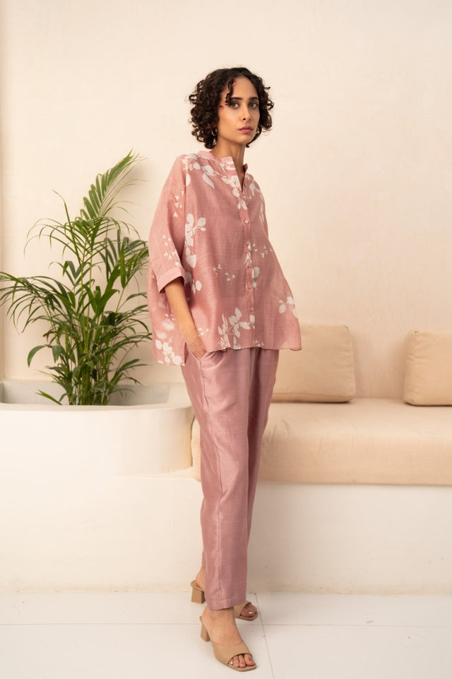 ALMOND PETAL PRINT SHIRT + SOLID PANTS - Mizyana