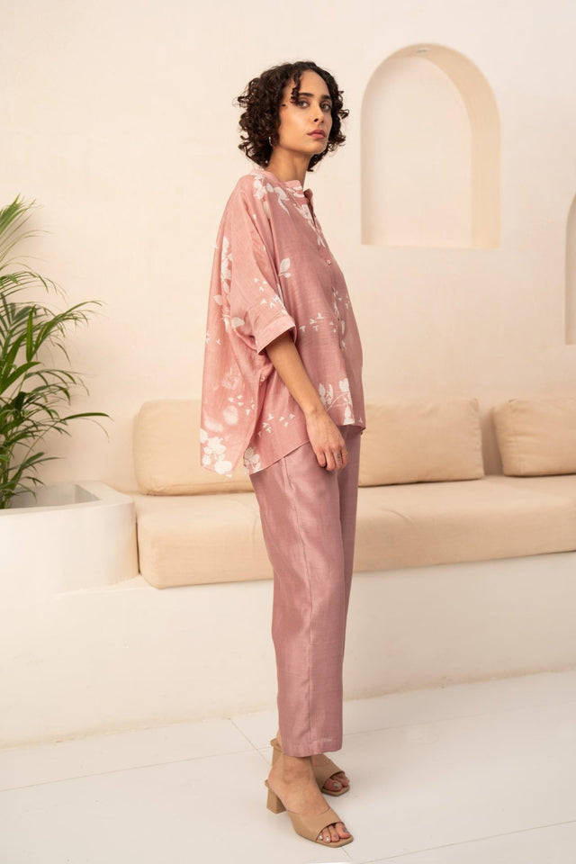 ALMOND PETAL PRINT SHIRT + SOLID PANTS - Mizyana