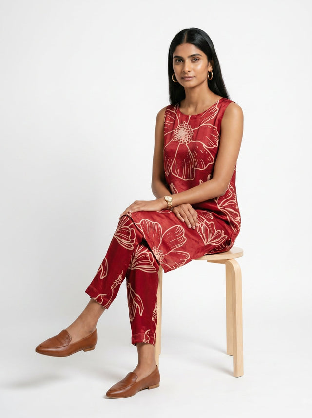 Ana Red Modal Kurta set - Two-Piece Set - Mizyana
