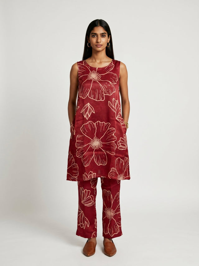 Ana Red Modal Kurta set - Two-Piece Set - Mizyana