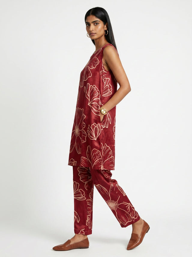 Ana Red Modal Kurta set - Two-Piece Set - Mizyana