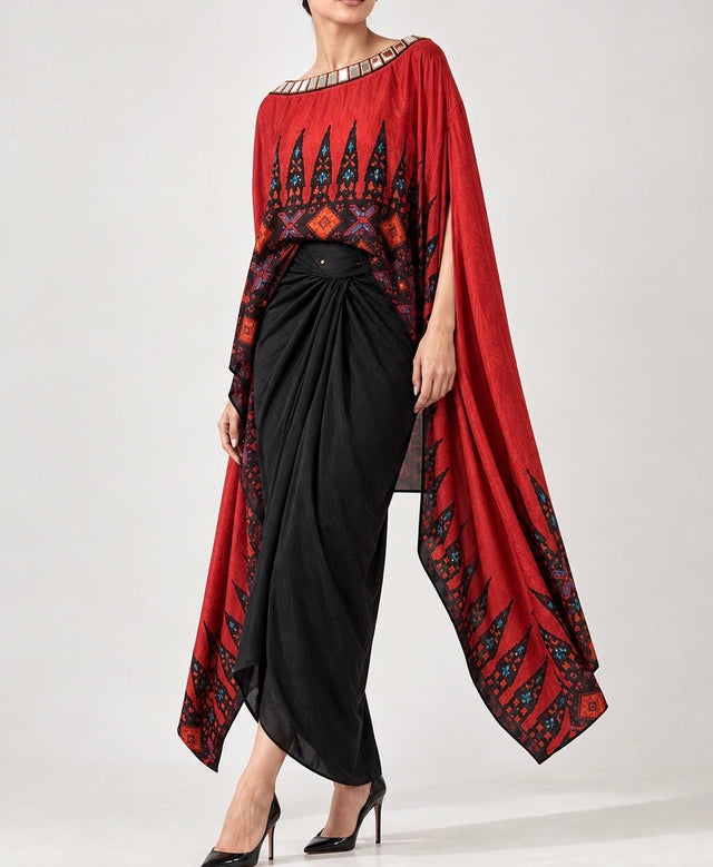 Ankara red drape skirt set - Two-Piece Set - Mizyana