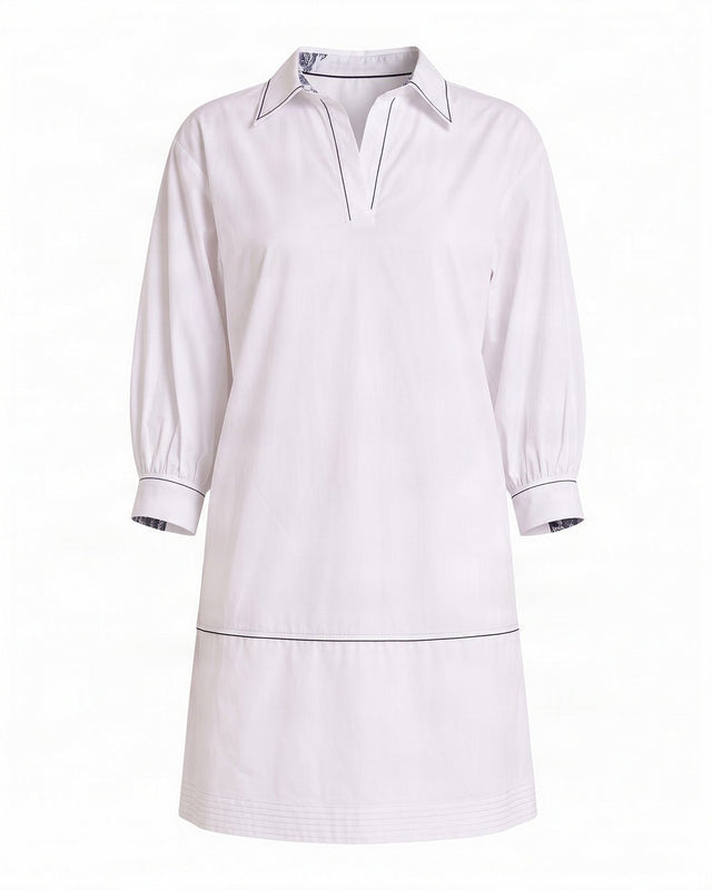 Apollo Sunlit Tide Print Cotton Poplin Shirt Dress with Bib - Shirt Dress - Mizyana