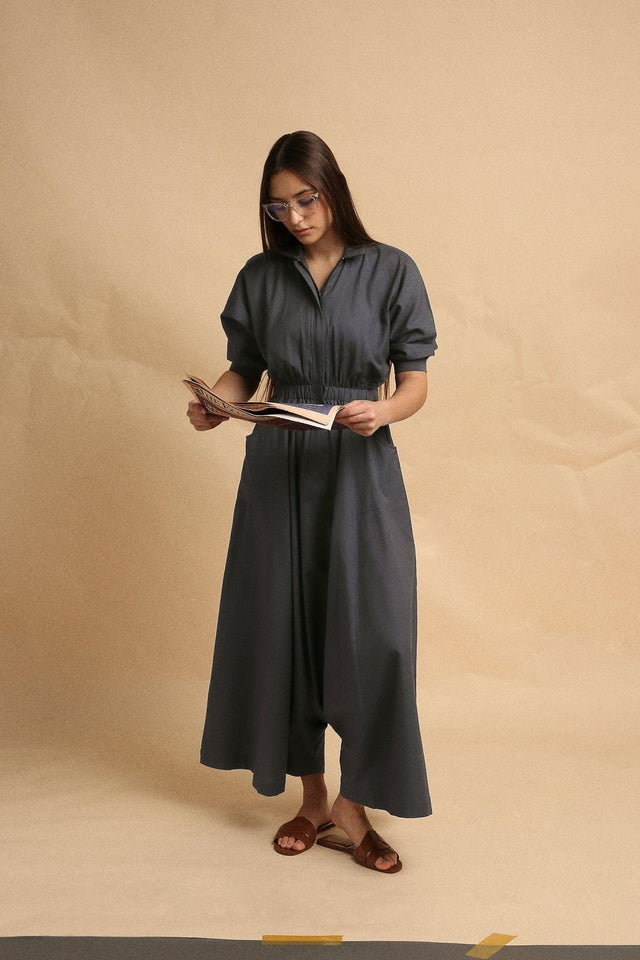 Ash Gray Collar Sphara Jumpsuit - Jumpsuit - Mizyana