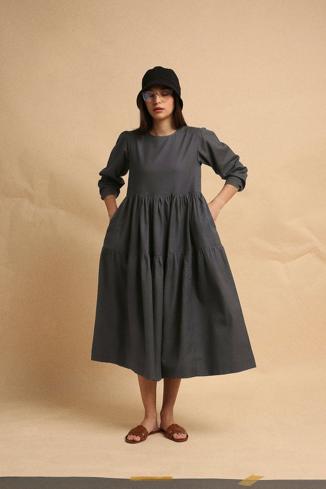 Ash Gray Rib Vasara Dress - Dress - Mizyana