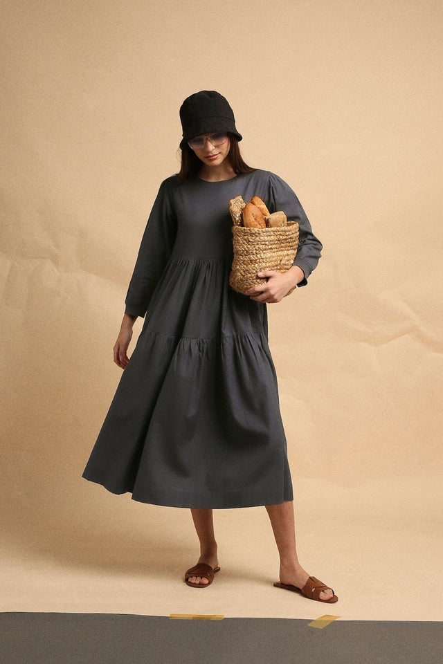 Ash Gray Rib Vasara Dress - Dress - Mizyana