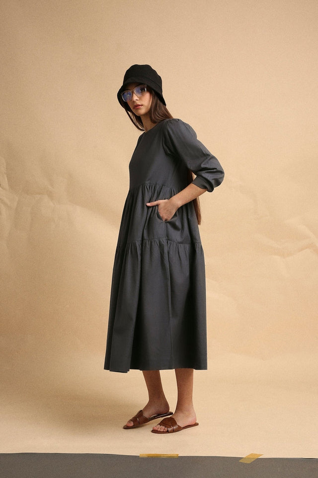 Ash Gray Rib Vasara Dress - Dress - Mizyana