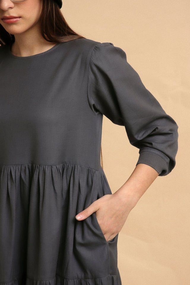 Ash Gray Rib Vasara Dress - Dress - Mizyana