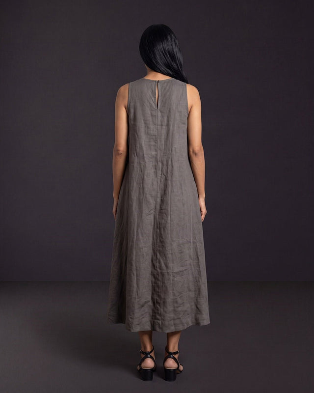 Ash Grey Handwoven Silk Organza Blend Midi Dress - Dress - Mizyana
