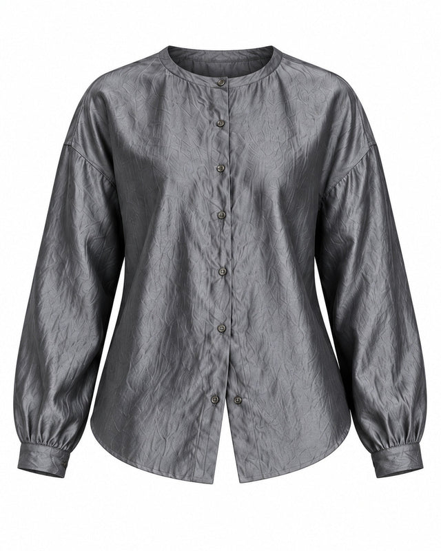 Ash Mulberry Silk Organza Collarless Shirt - Shirt - Mizyana