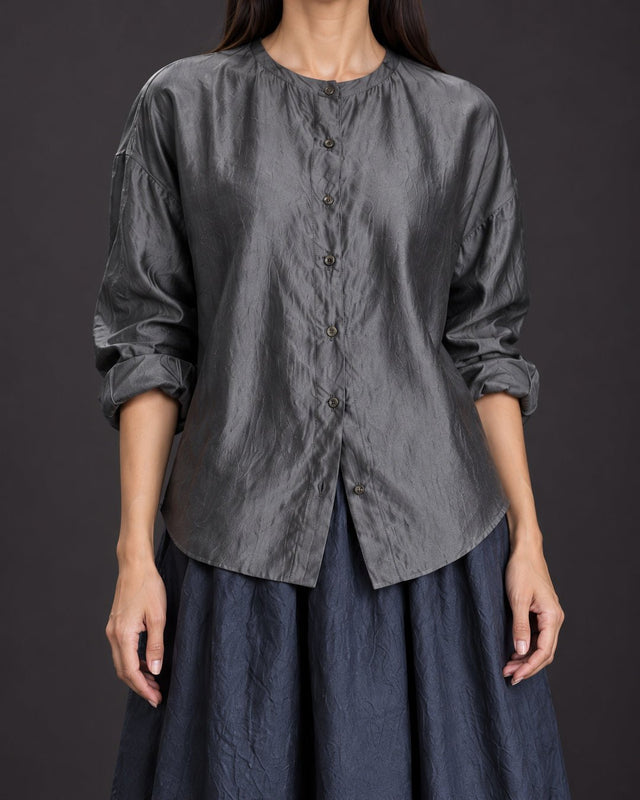 Ash Mulberry Silk Organza Collarless Shirt - Shirt - Mizyana