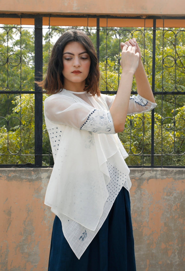 Asymmetric Front Open Layered Cotton Throw On - Jacket - Mizyana