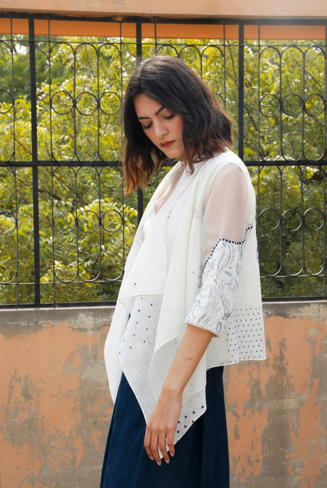 Asymmetric Front Open Layered Cotton Throw On - Jacket - Mizyana