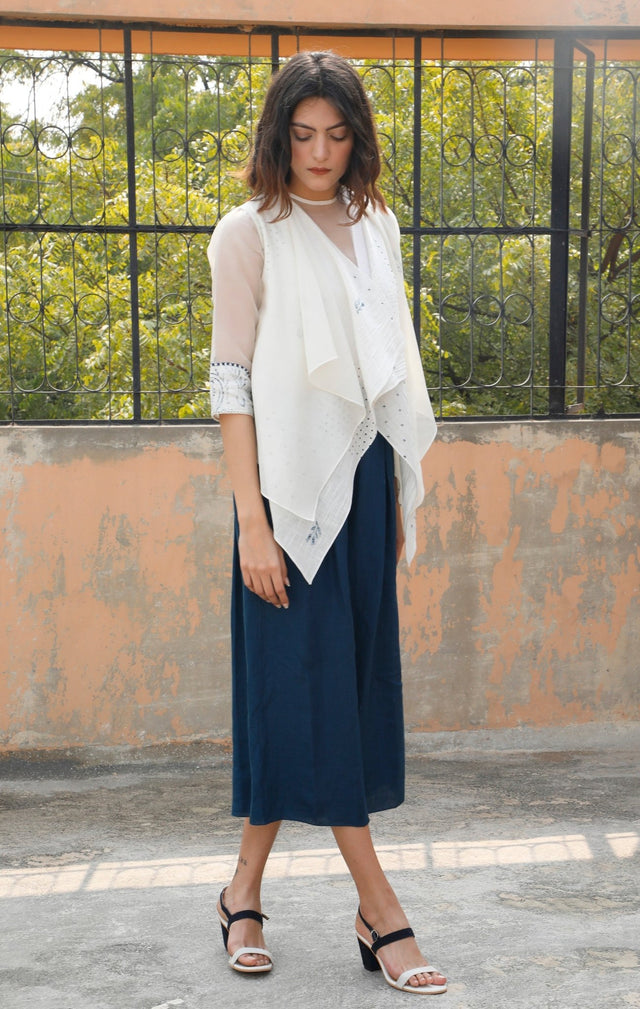 Asymmetric Front Open Layered Cotton Throw On - Jacket - Mizyana