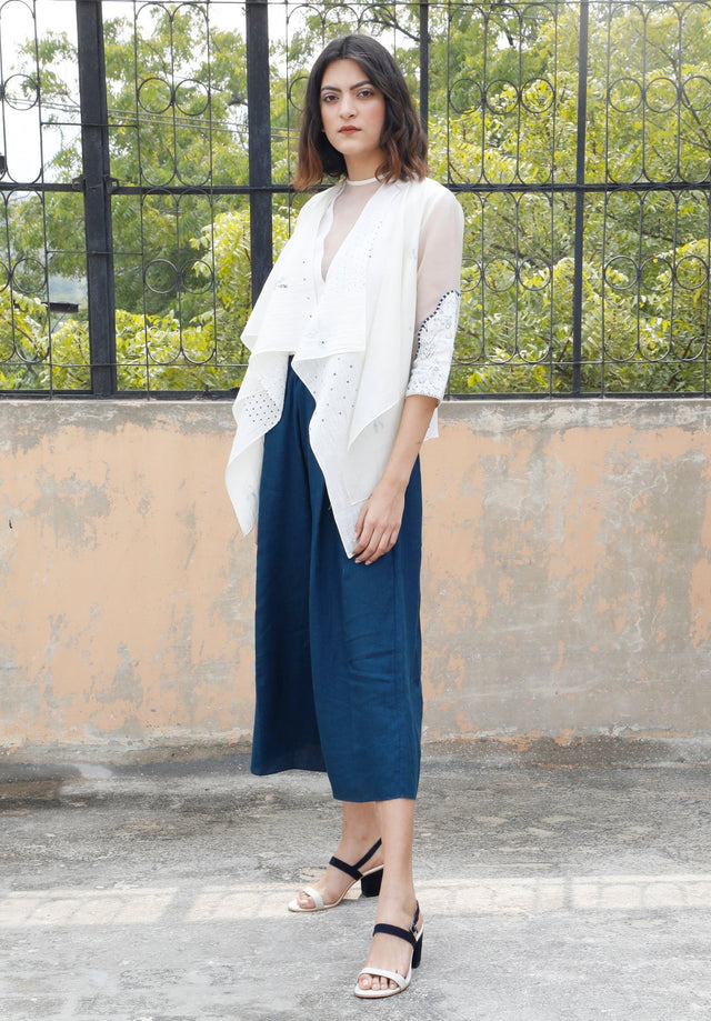 Asymmetric Front Open Layered Cotton Throw On - Jacket - Mizyana